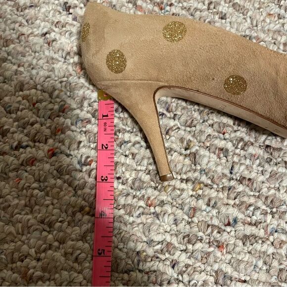 Kate Spade Tan Polka Dot Glitter Peep Toe Pump Heels Size 7 - Picture 7 of 7